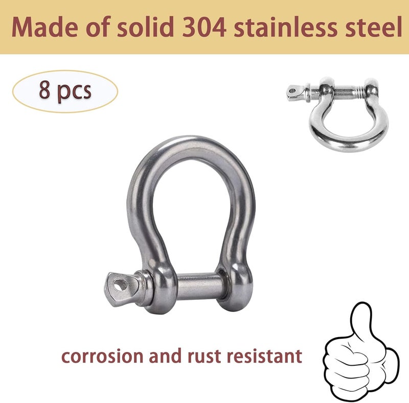 Cheerock 8pcs Screw Pin Anchor Shackle, Stainless Steel M5 Bow Shackle, 3/16 Inch D Ring Clevis Shackle, Anchor Shackle with Screw Pin for Chains Wirerope Paracord Outdoor Camping - Image 3
